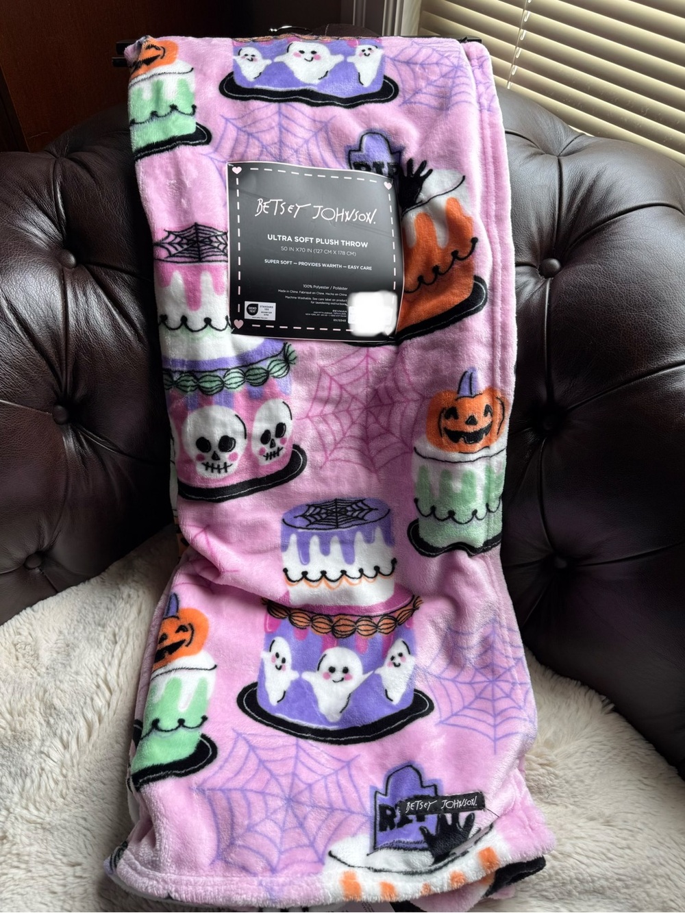 Betsey Johnson Kids Pink Halloween Plush Throw Blanket